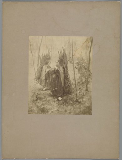 Reproduction after a painting by Willem Witsen of two women and a child with branches on their backs