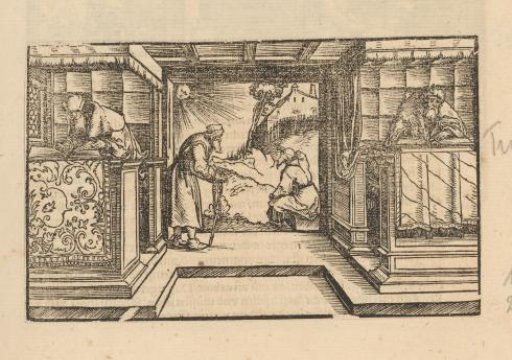 Two Writing and Two Waiting Old Men at a Passage