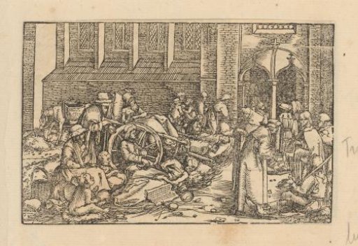 Sick people before a church