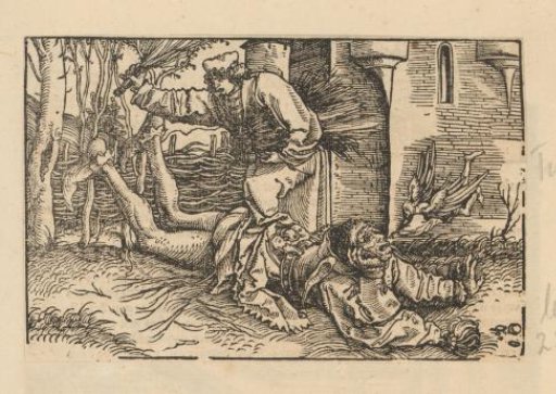 Jester being beaten with a rod