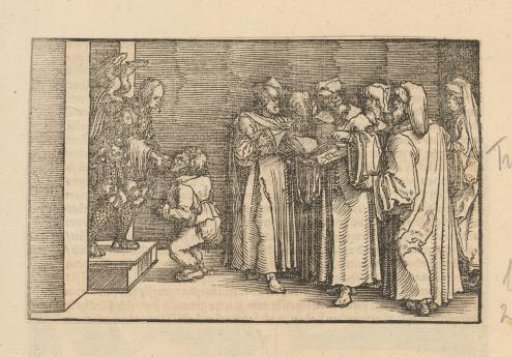 Scholars with books and an angel