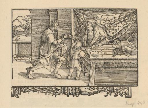 Moneylender Greets a Man and a Child