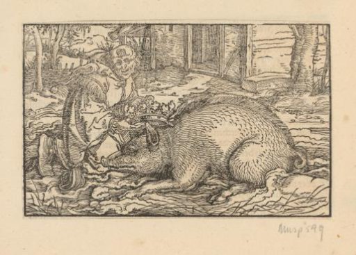 A Man Crowning a Pig