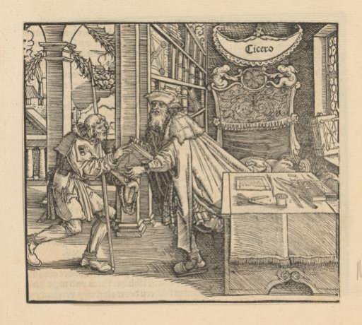 Cicero hands a book to a messenger