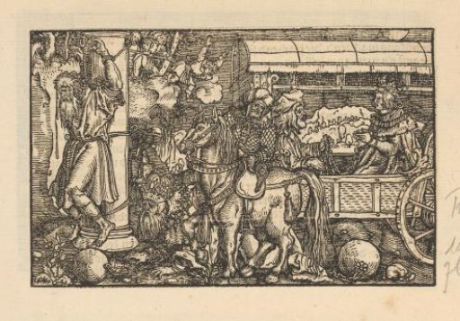Man Bound to a Pillar, Man on Horseback, and a Chained Ruler in a Coach