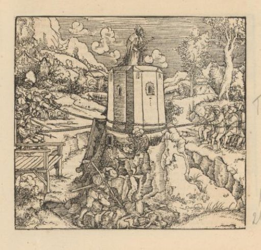 Ruler on a tower being pulled from two sides