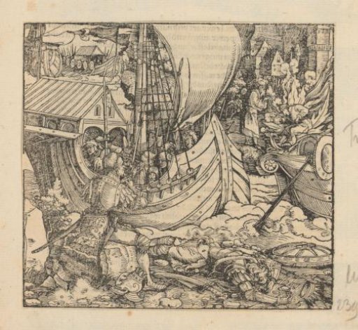 Warrior by a corpse and ships