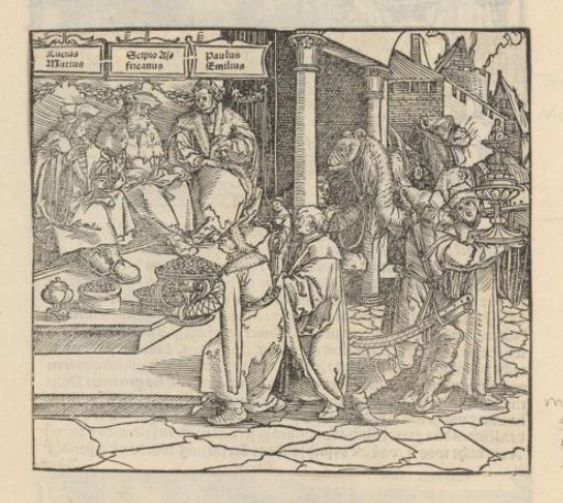 Lucius Mutius, Scipio Africanus Major, and Lucius Aemilius Paulus I receiving valuables
