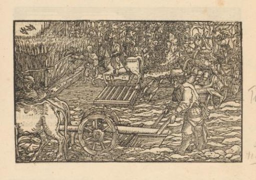 Two ploughmen and other farm laborers