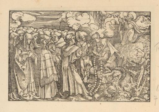 Praying Believers, a Beast Dressed as a Nun, and St. Peter Receiving the Keys