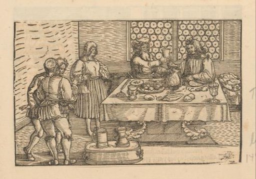 Father and son dining while a messenger whispers something to another