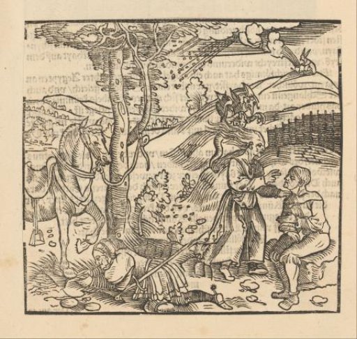 Horsemen by a tree and a witch