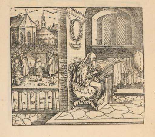 Praying woman and funeral procession