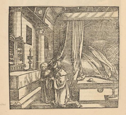 Two praying people in a bedroom