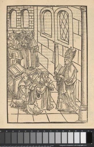 Kneeling Monks Before a Cleric with a Mitre