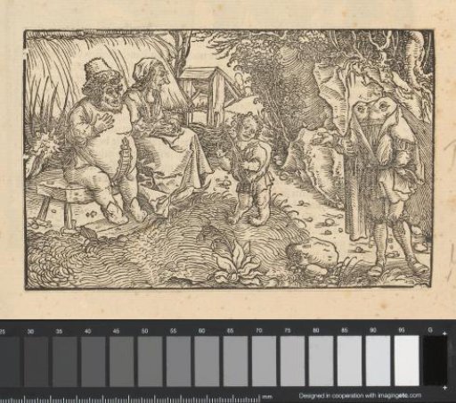 Family before a Hut and a Hybrid Man with a Mushroom Head