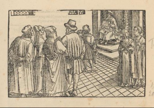 People before a court and two lovers on the right