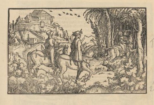 Two riders watching a woman being abducted