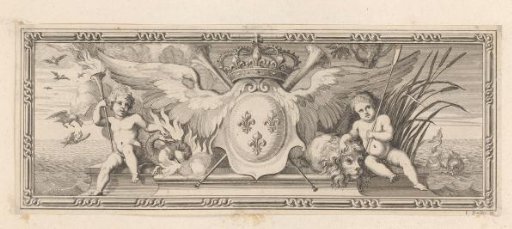 Vignette with two putti beside the coat of arms of France