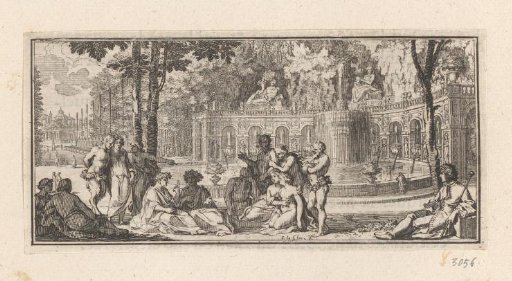 Vignette with figures before the fountain of the Tiburtine Sibyl in the Villa d'Este