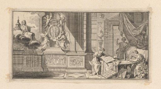 Vignette with Geometry and History working in a library