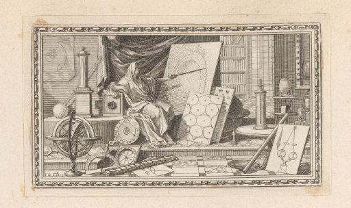 Vignette with an allegory of Philosophy beside a magic lantern