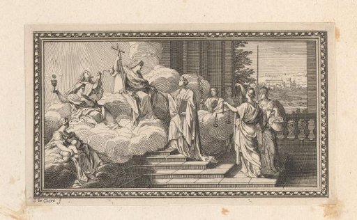 Vignette with an allegory of Philosophy received by an allegory of Religion