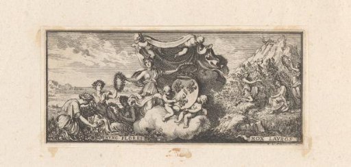 Vignette with angels carrying the coat of arms of the Conti