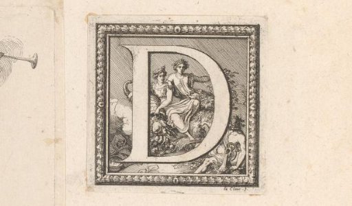 Initial 'D' with personifications of the seasons