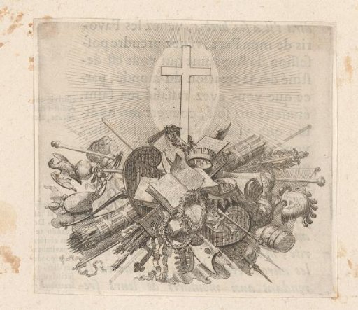 Cul-de-lampe with a Cross Above Various Objects Such as Weapons and Painting Attributes