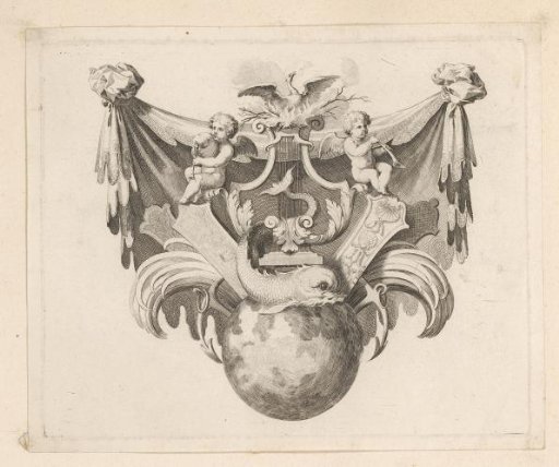 Cul-de-lampe with a phoenix on a lyre above a globe
