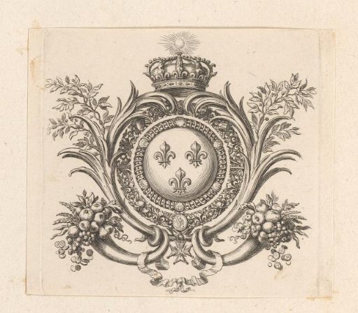 Vignette with the coat of arms of France on a globe