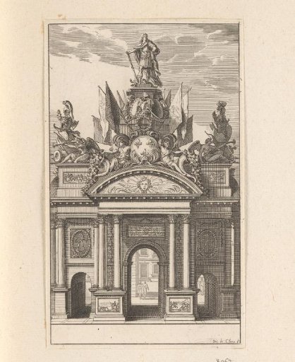 View of a triumphal arch with the initials of Louis XIV