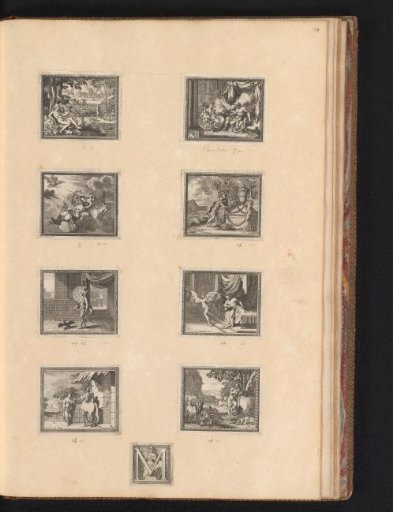 Eight scenes from Ovid's Metamorphoses and initial 'M' with Minerva