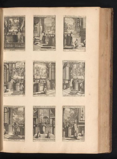 Nine prints from a series on the customs of priests during Mass