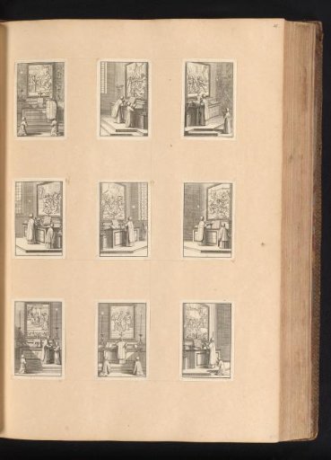 Nine prints from a series on the customs of priests during Mass