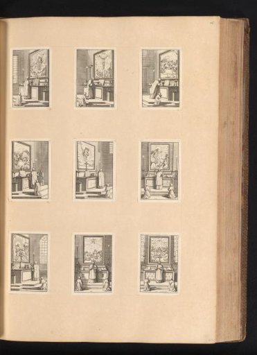 Nine prints from a series on the customs of priests during Mass