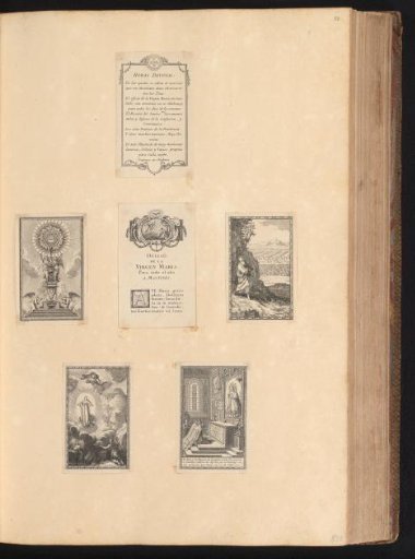 Title print, prayer, and four prints for a prayer book