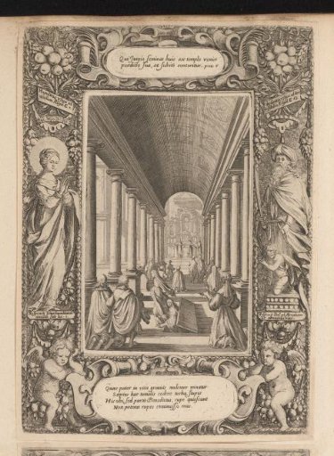 Two nuns rise from their graves, in a cartouche