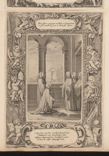 Kneeling monk before H. Benedictus, in a cartouche
