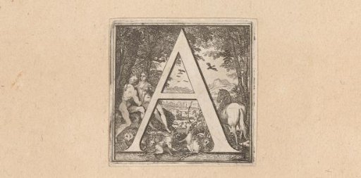 Letter A with Adam and Eve in Paradise