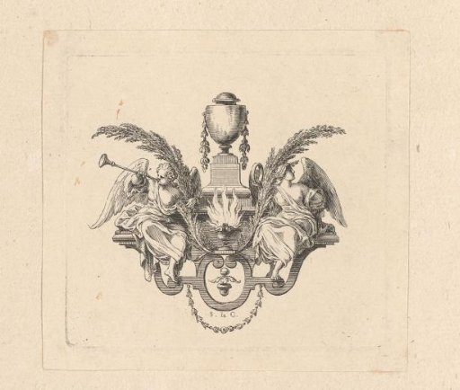 Cul-de-lampe with an urn flanked by Fame and Eternity