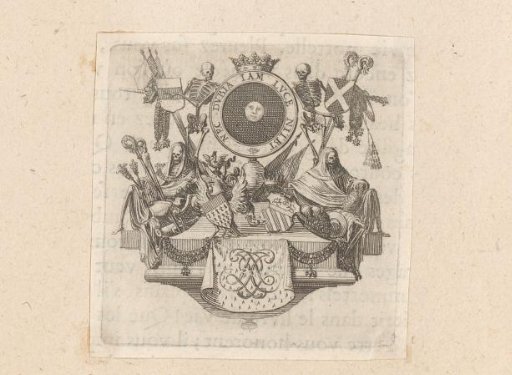 Cul-de-lampe with Four Skeletons Holding Attributes and the Coats of Arms of the Longueville Family