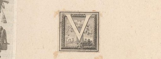 Initial 'V' with a dove on a tower