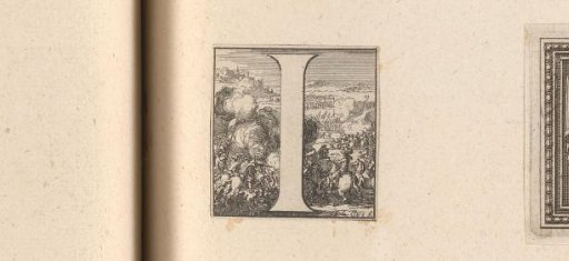 Initial 'I' with a Battlefield with Horsemen