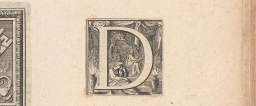 Initial 'D' with a view of a tomb or mausoleum