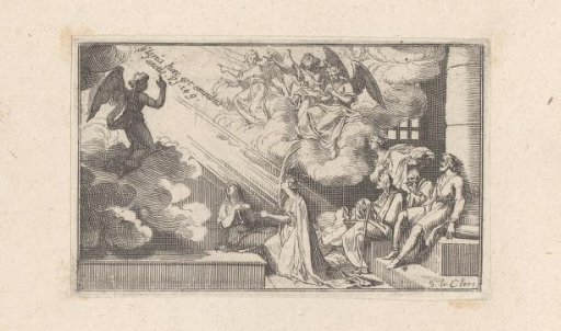Vignette with angels appearing in a prison