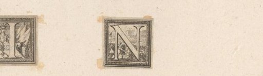 Initial 'N' with a king on horseback on a battlefield