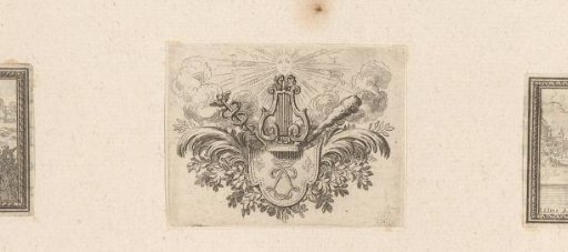 Cul-de-lampe with the king's initials, a lyre, a club, and a caduceus
