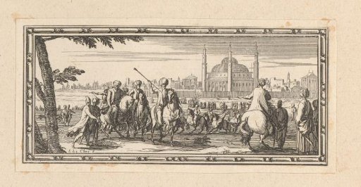 Vignette with Horsemen and a Mosque in the Background